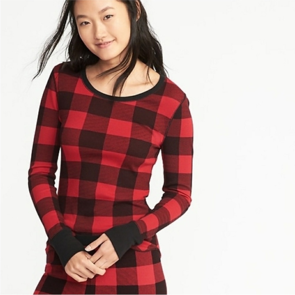 NWT Old Navy Buffalo Plaid Black Red Thermal Long sleeve shirt holiday Christmas